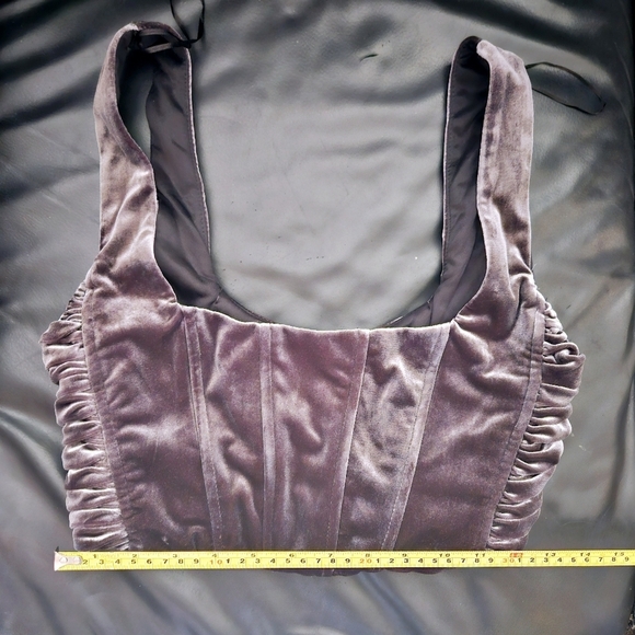 Zara Velour Velvet Metal Gray Stretchy Corset Ruched Crop Top Sz M - Picture 7 of 9